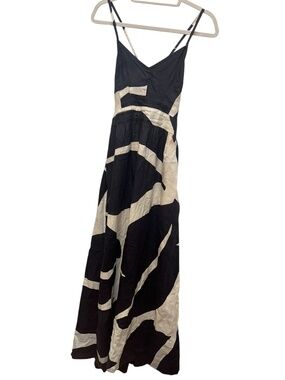 The Odells Anthropologie black white Scandinavian pinot 100% LINEN maxi dress S